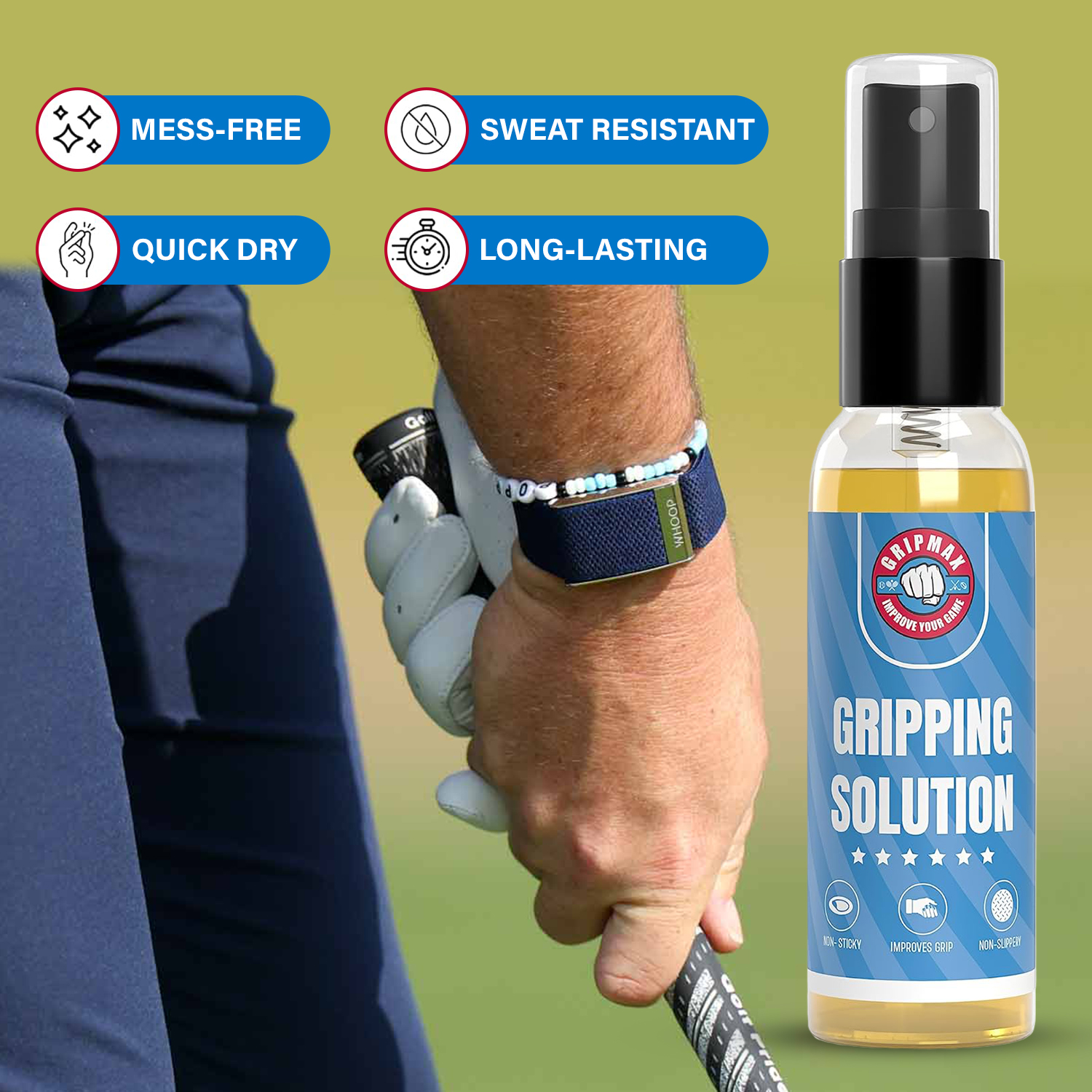 Golfer gripping a club with GRIPMAX gripping solution